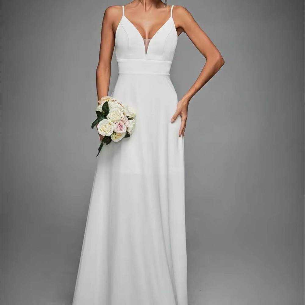 Oxford Street deep V pure white A line wedding dress NWT - Picture 2 of 12